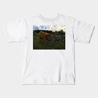 Scottish Highland Cattle Calf 1776 Kids T-Shirt